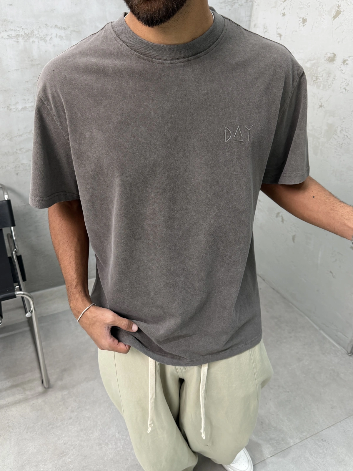 Day Kahve Yıkamalı Oversize T-Shirt