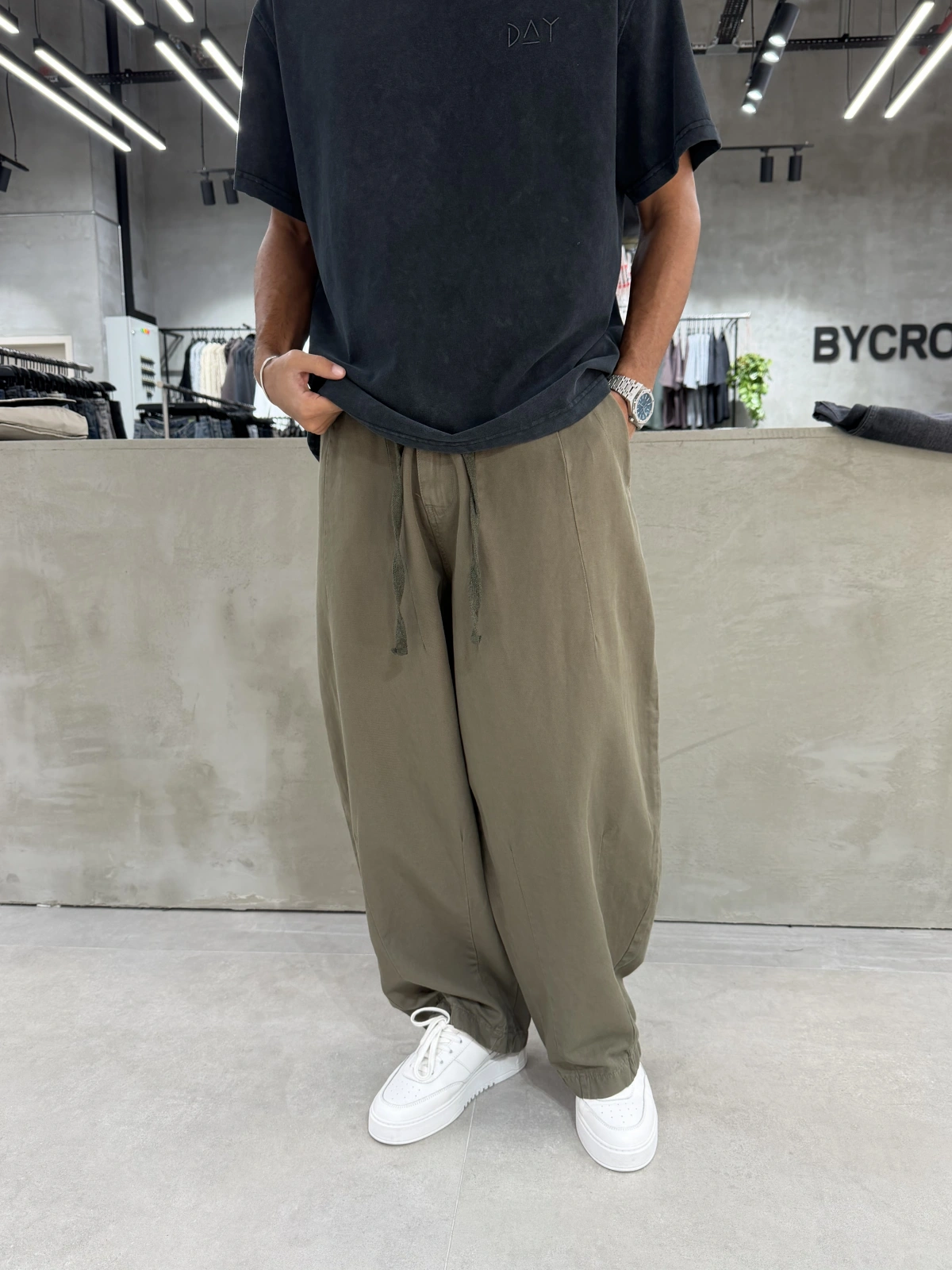 Haki Premium Pileli Süper Baggy