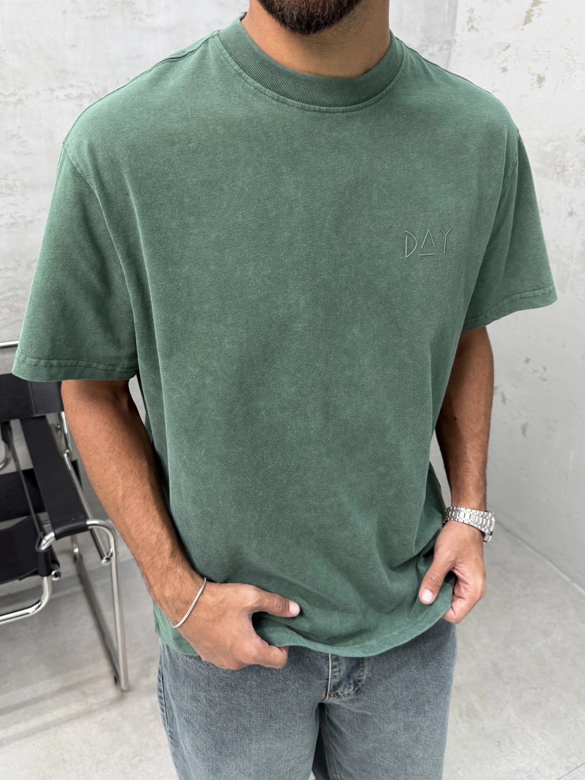 Day Yeşil Yıkamalı Oversize T-Shirt