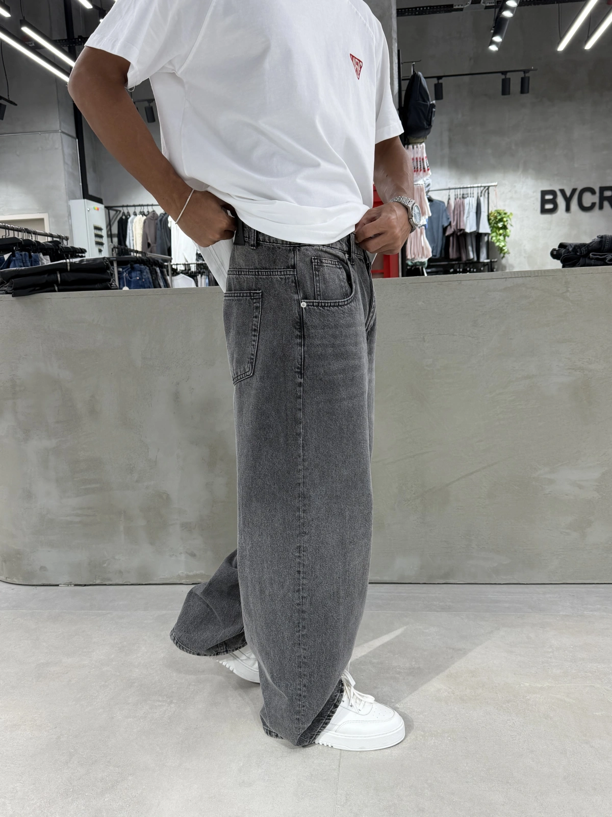 Antrasit Eskitme Denim Süper Baggy
