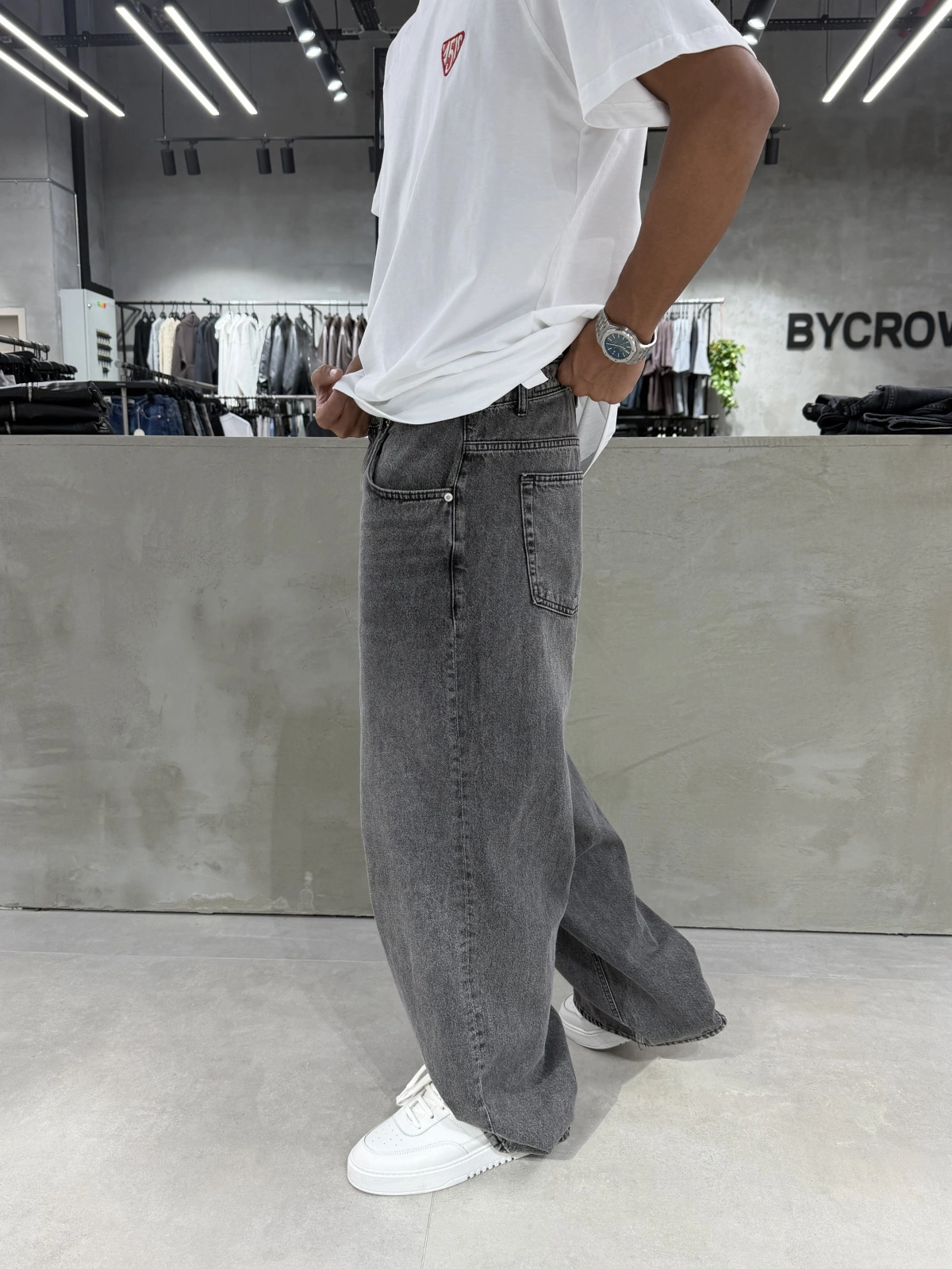 Antrasit Eskitme Denim Süper Baggy