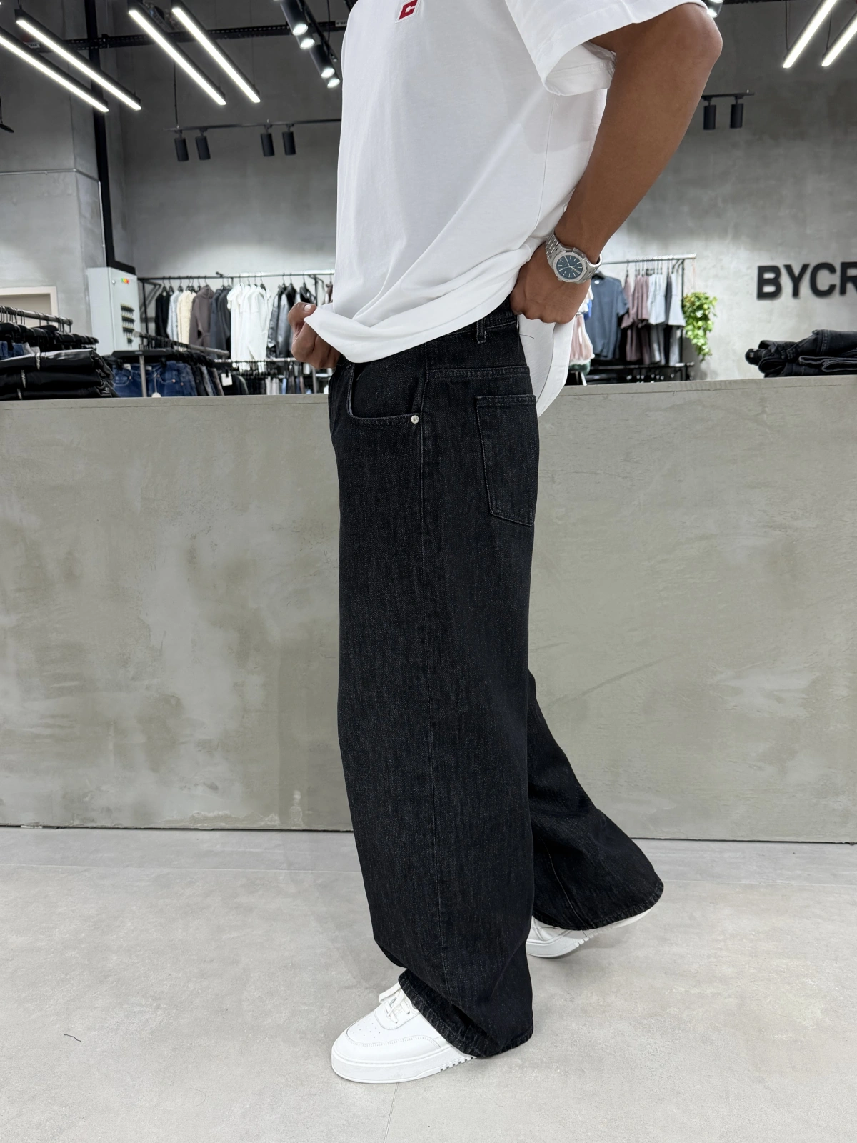 Siyah Eskitme Denim Süper Baggy