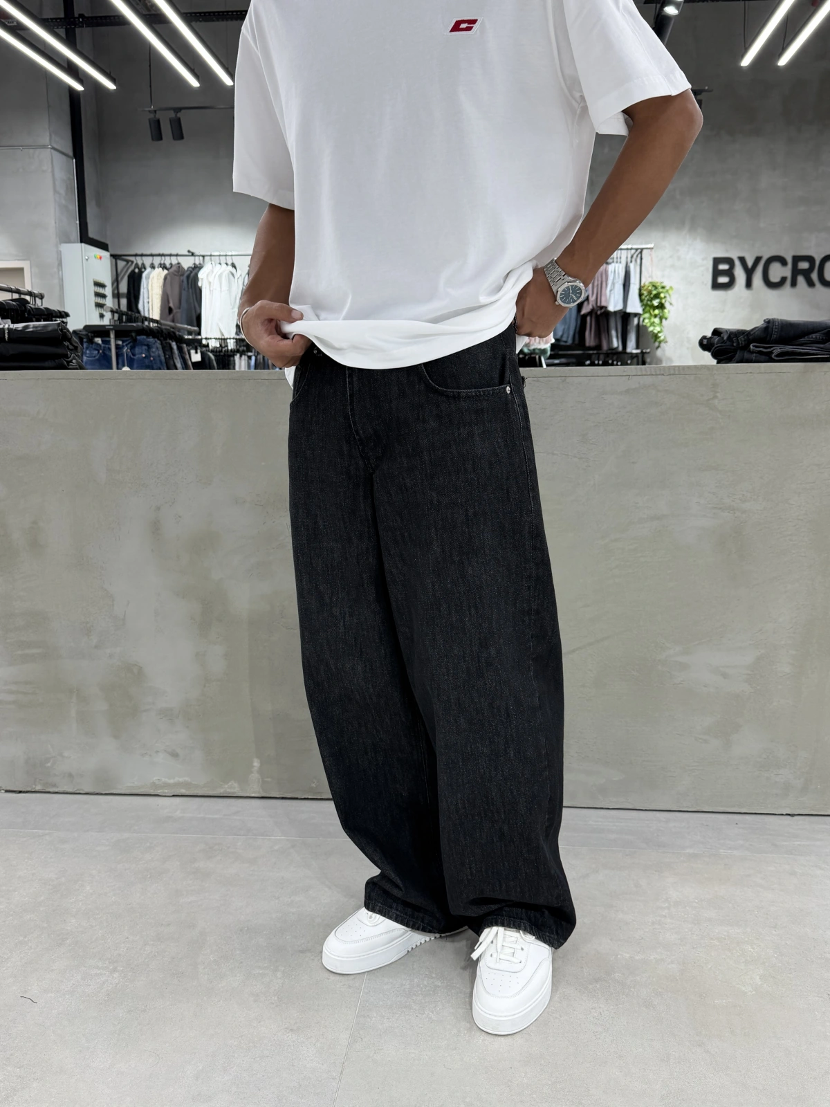 Siyah Eskitme Denim Süper Baggy