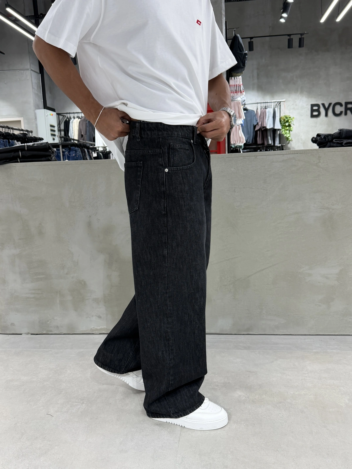 Siyah Eskitme Denim Süper Baggy