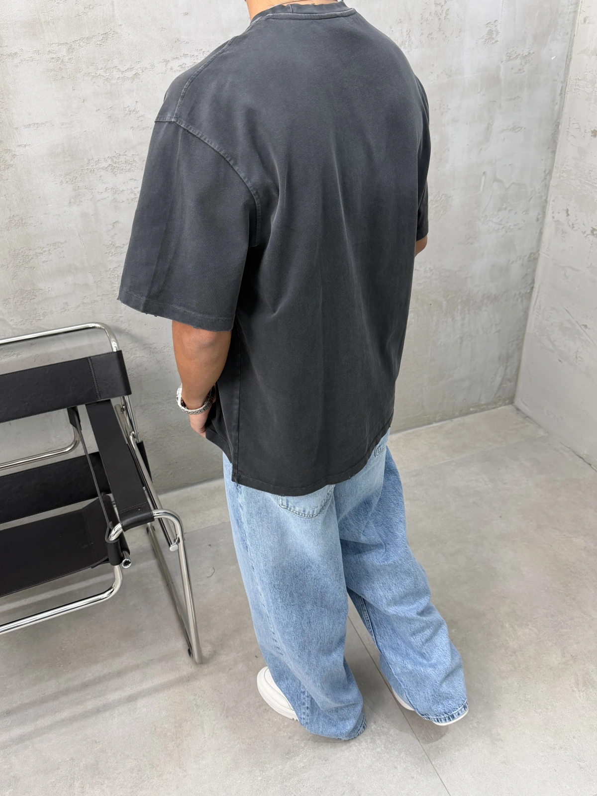 Siyah Basic Yıkamalı Oversize T-Shirt