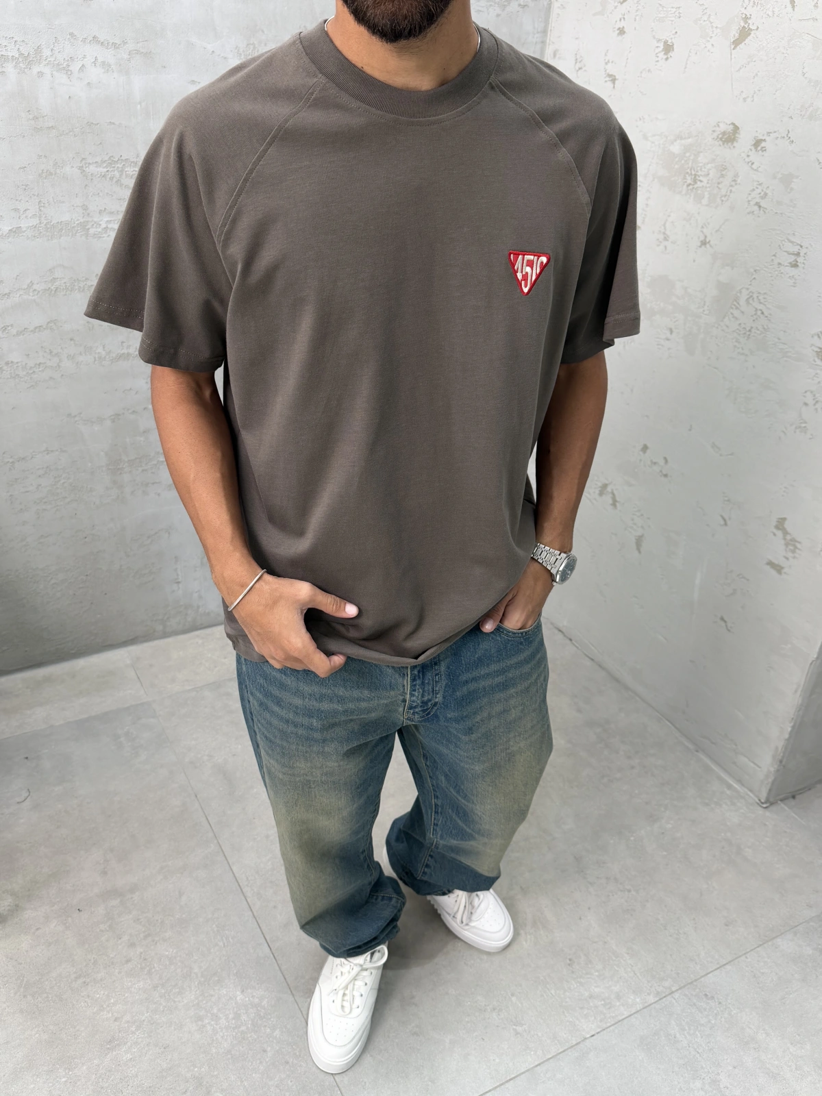 Kahve Süper Minimal Baskılı Oversize T-Shirt