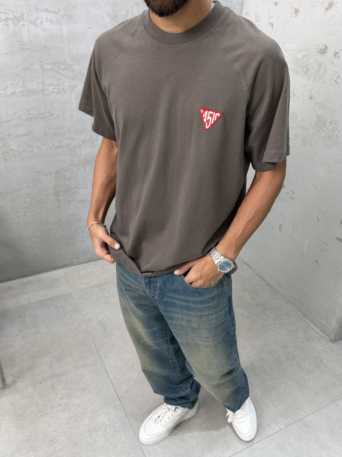 Kahve Süper Minimal Baskılı Oversize T-Shirt