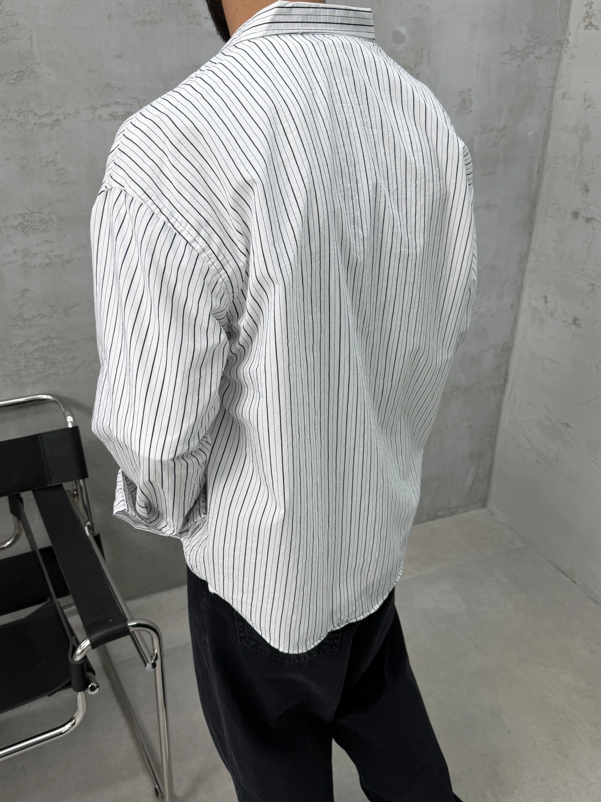 Beyaz Daily Çizgili Oversize Gömlek