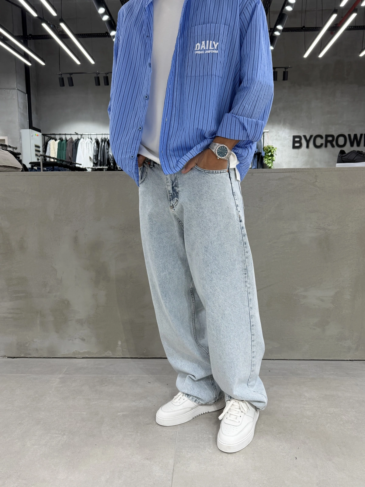 Buz Mavi Loose Bol Kalıp Baggy Jean