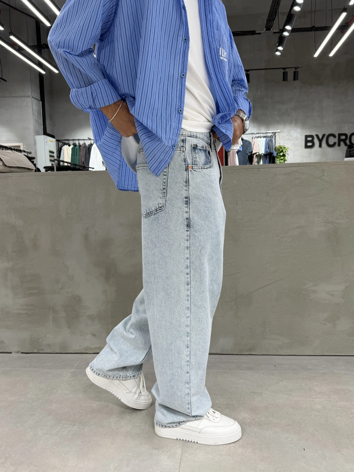 Buz Mavi Loose Bol Kalıp Baggy Jean