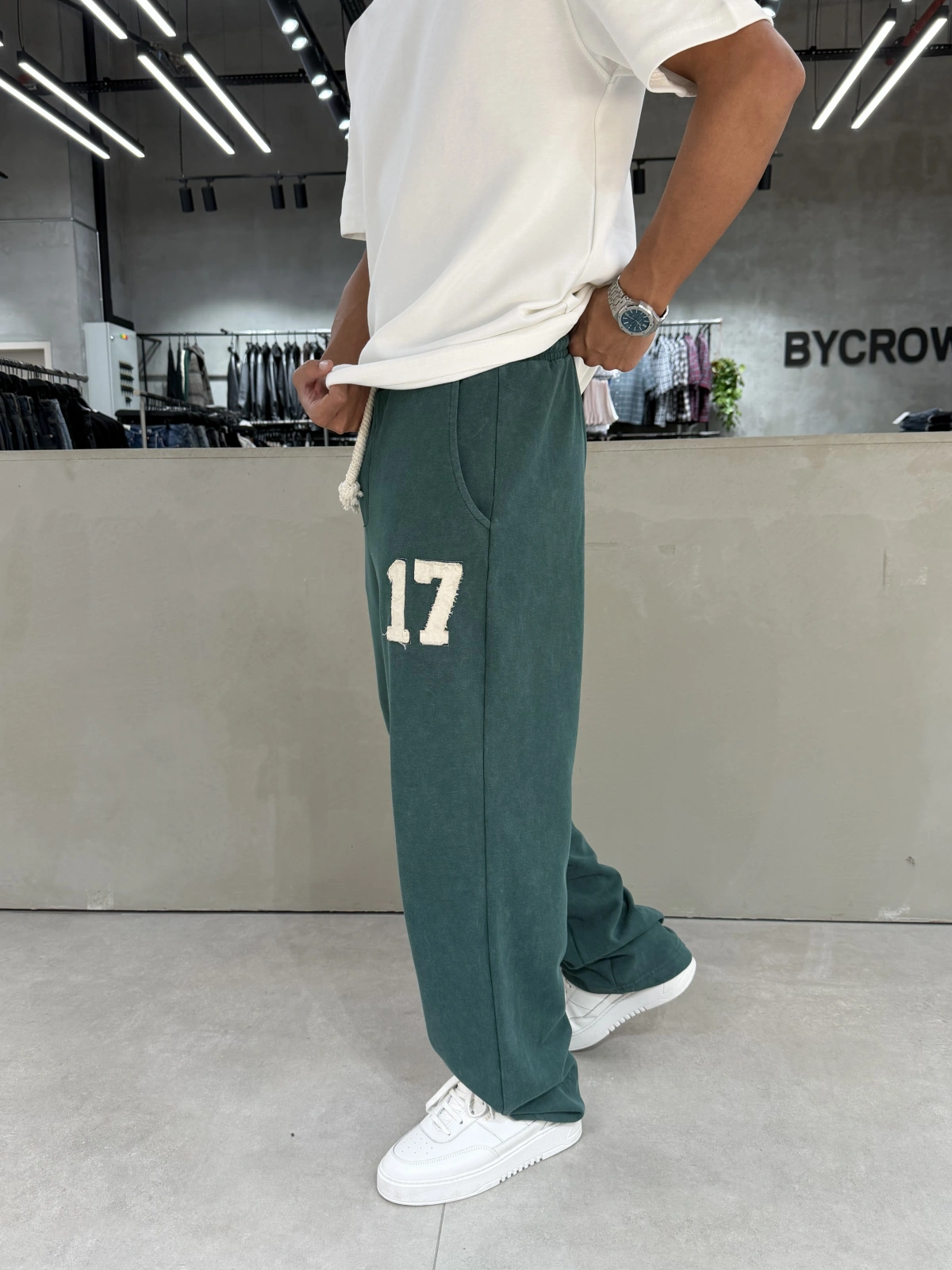 Yeşil 17 Yıkamalı Bol Kalıp Eşofman