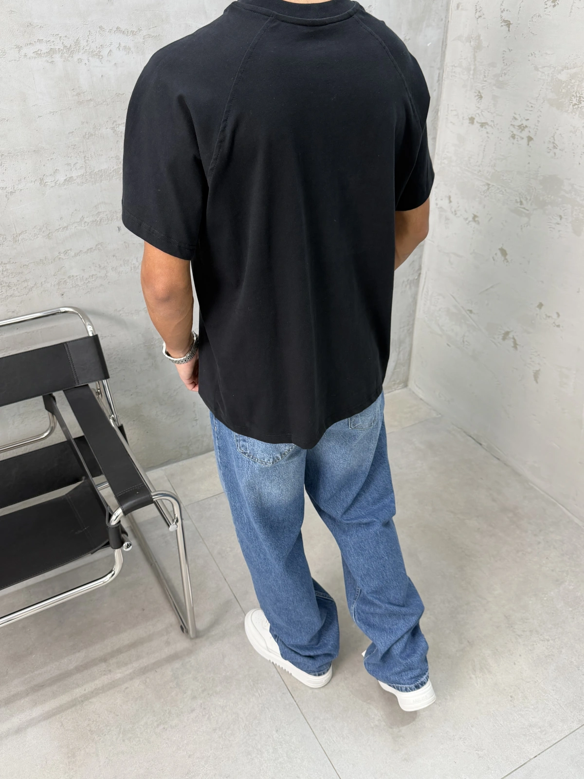 Siyah Süper Minimal Baskılı Oversize T-Shirt