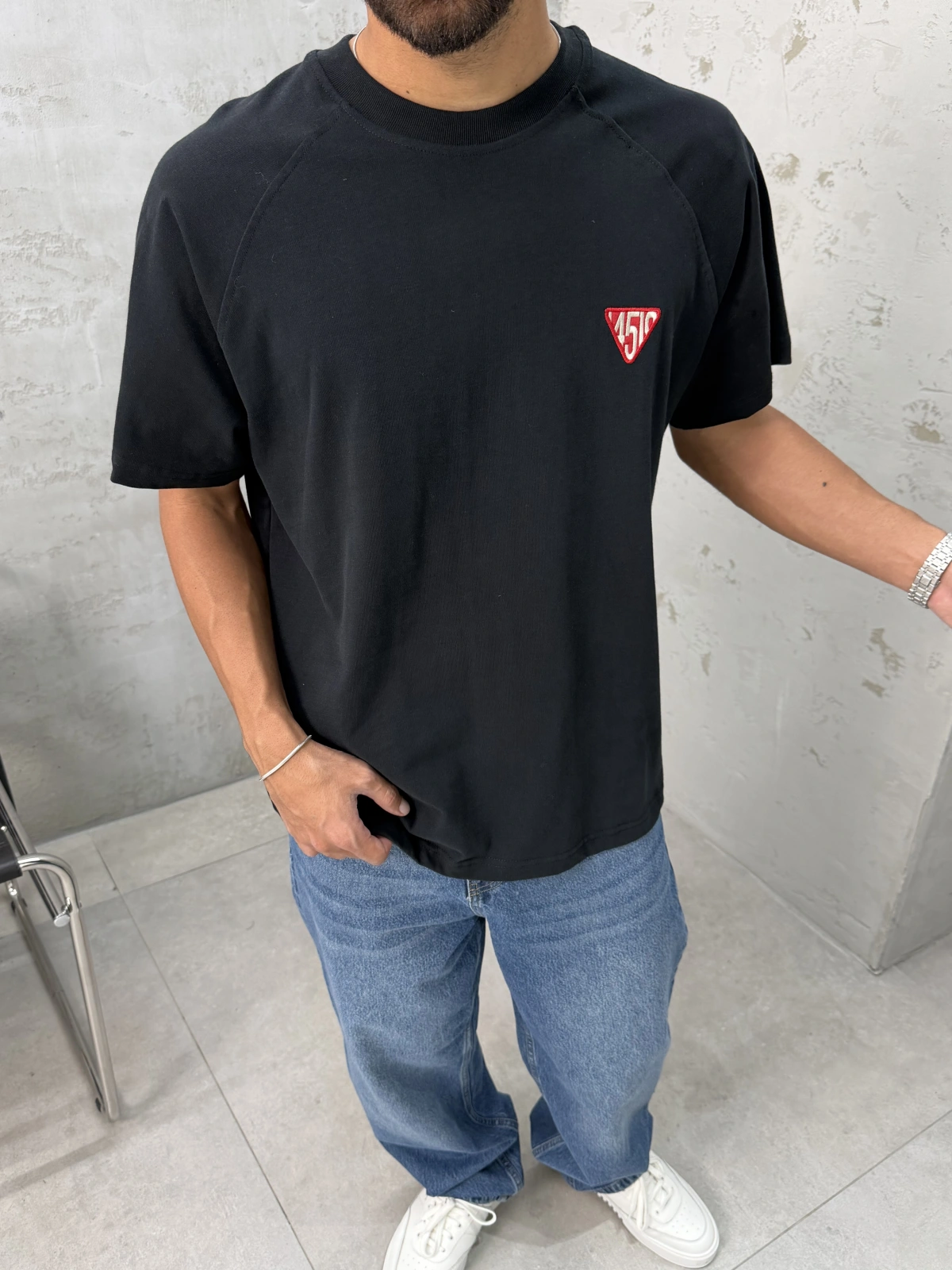 Siyah Süper Minimal Baskılı Oversize T-Shirt