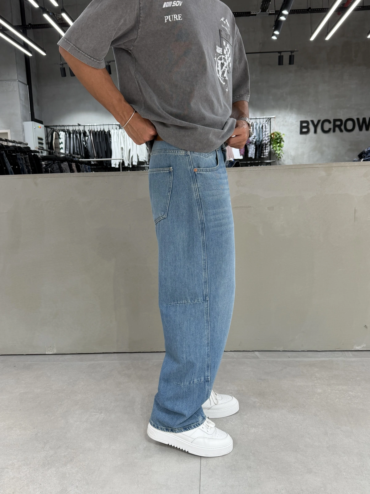 Mavi Blok Bol Kalıp Baggy Jean