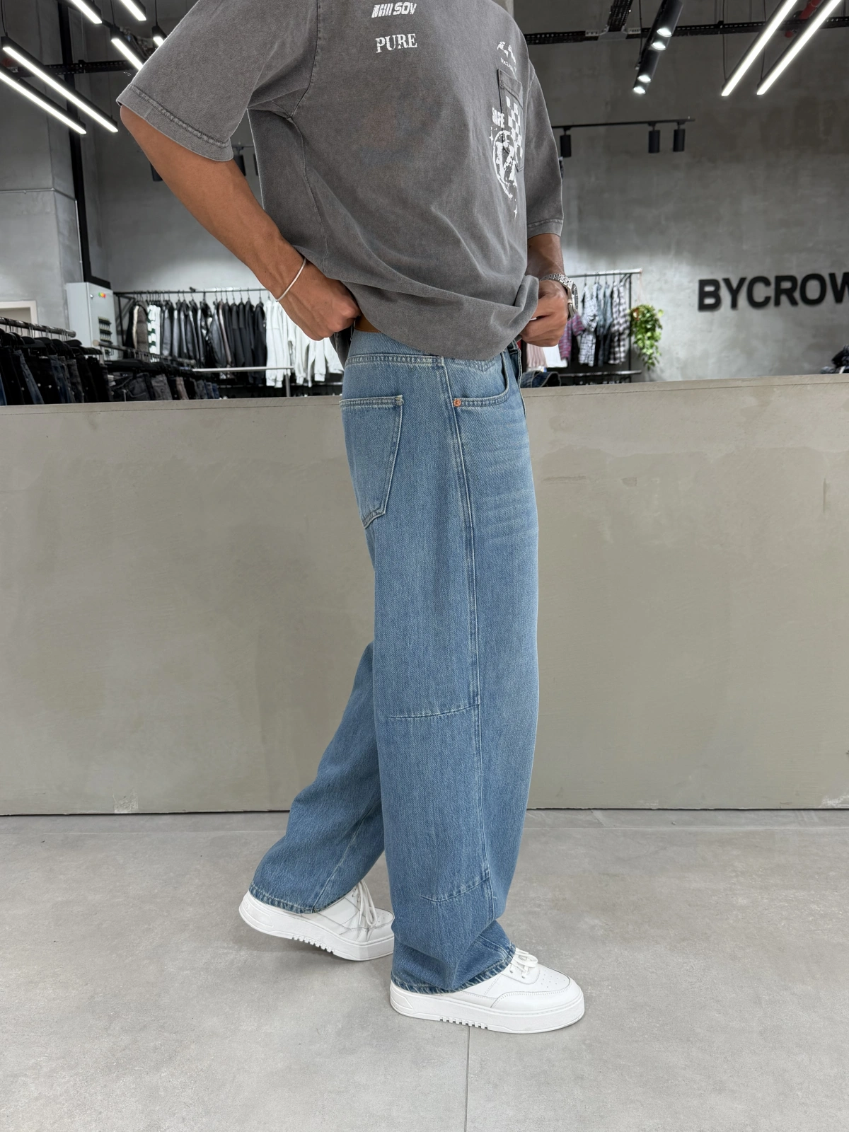Mavi Blok Bol Kalıp Baggy Jean