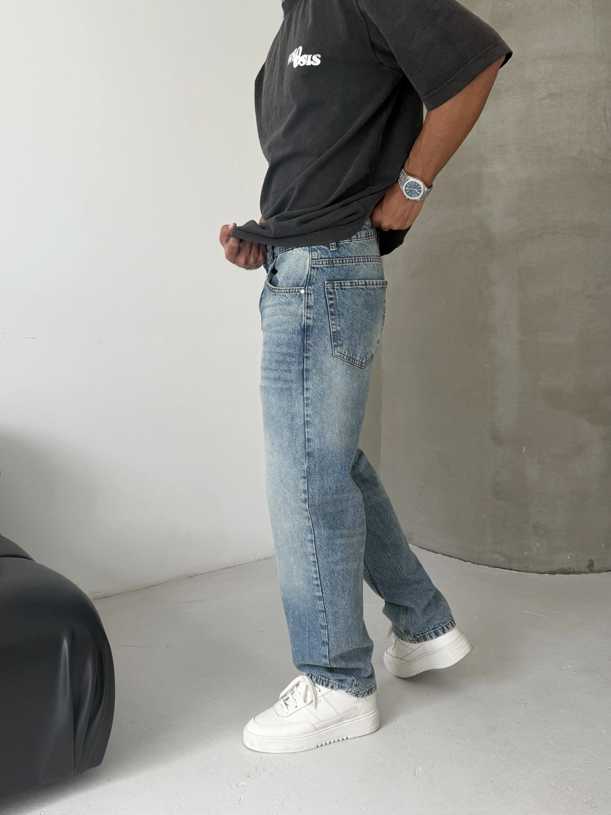 Ice Mavi Eskitme Street Baggy Jean