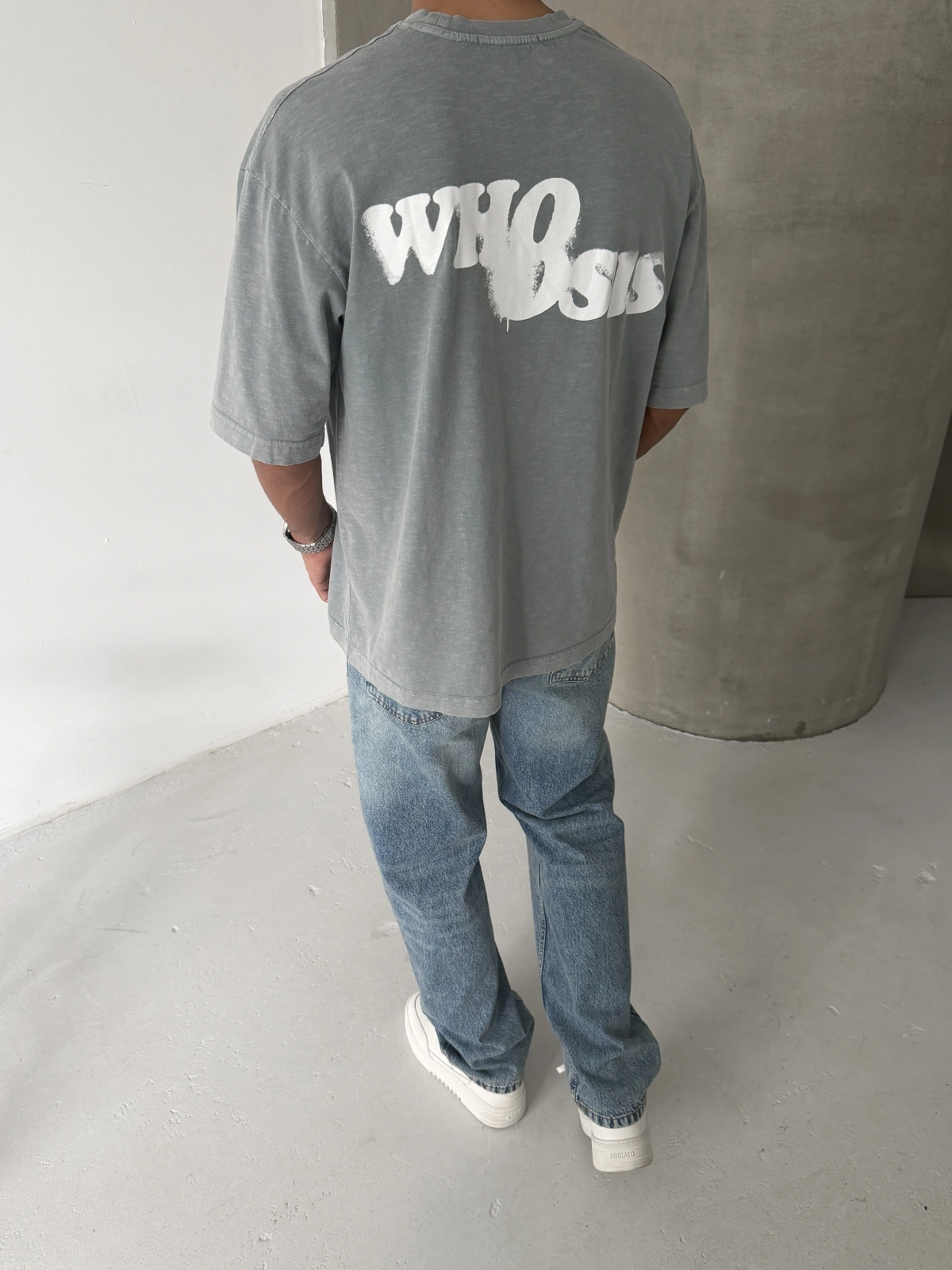 Gri Who Yıkamalı Oversize Tshirt