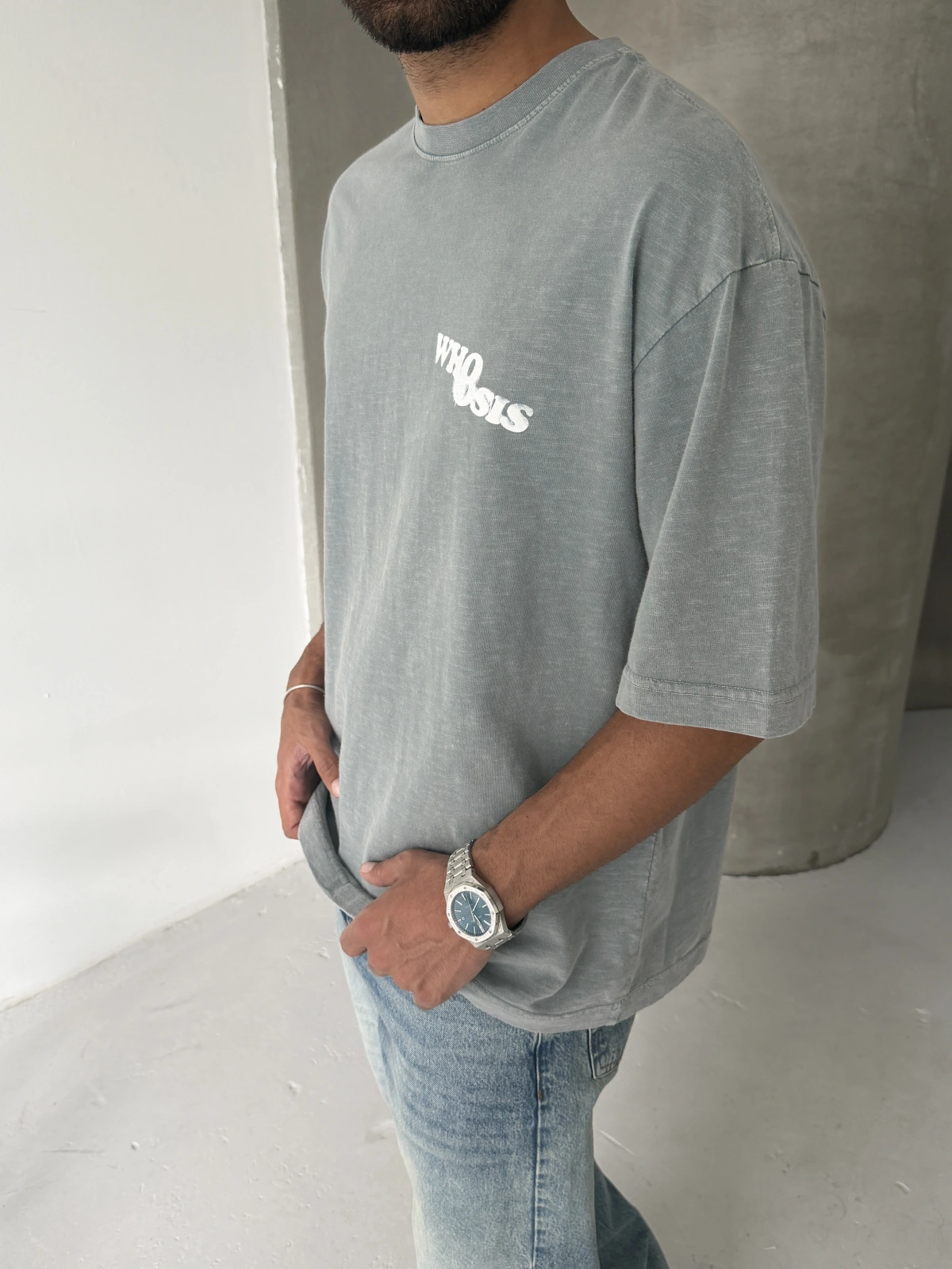 Gri Who Yıkamalı Oversize Tshirt