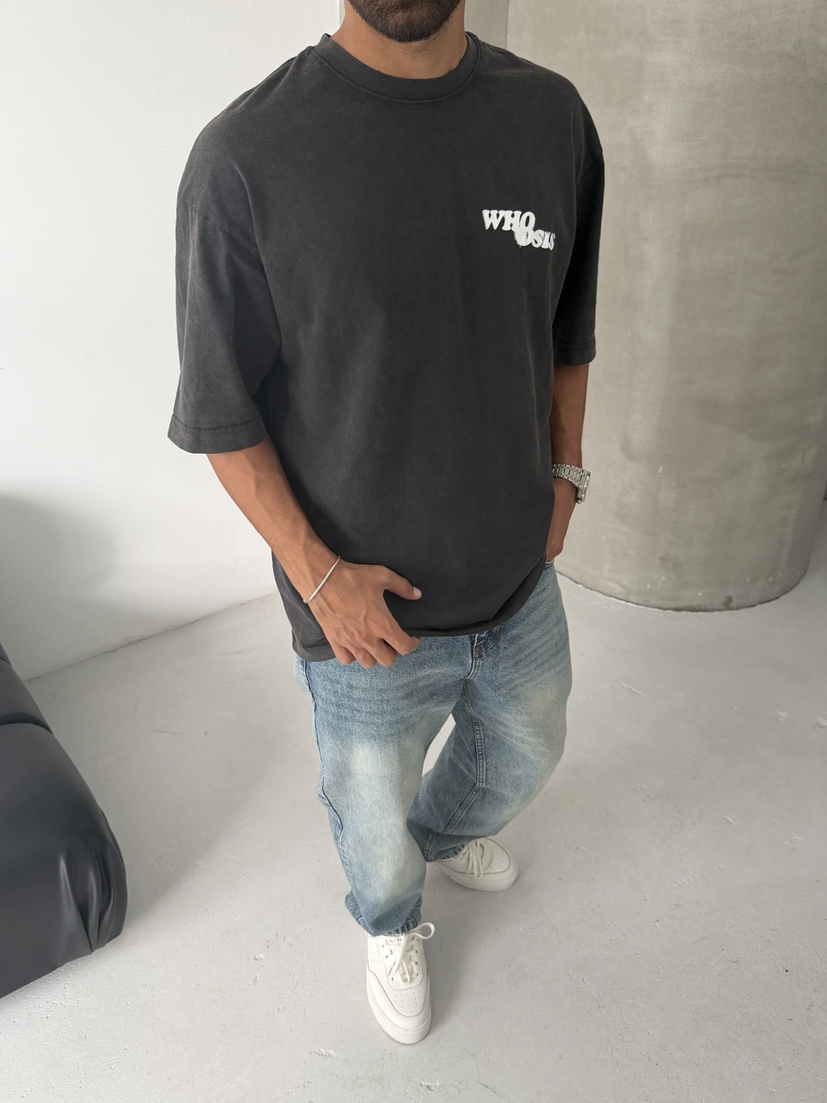 Siyah Who Yıkamalı Oversize Tshirt