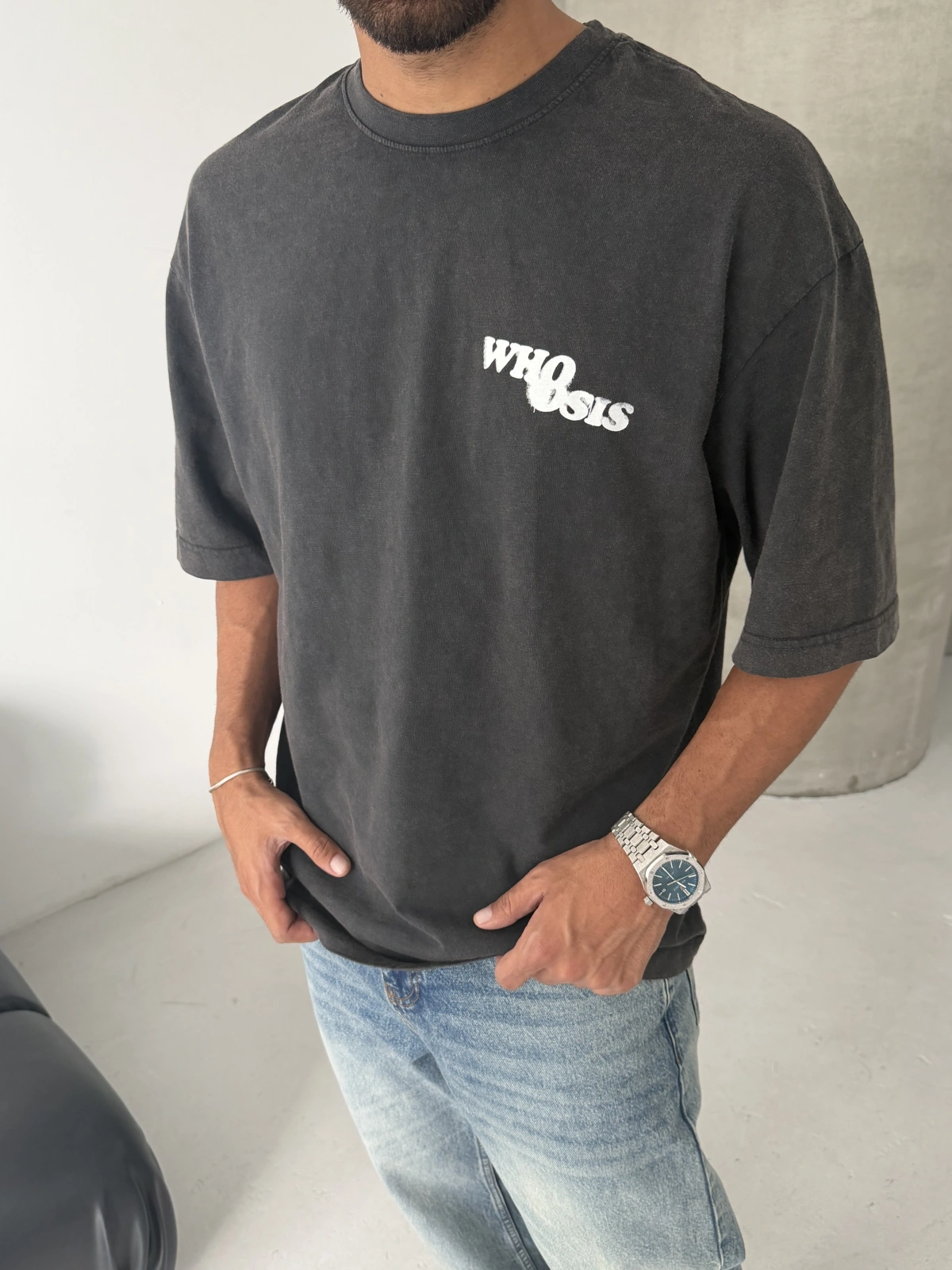 Siyah Who Yıkamalı Oversize Tshirt