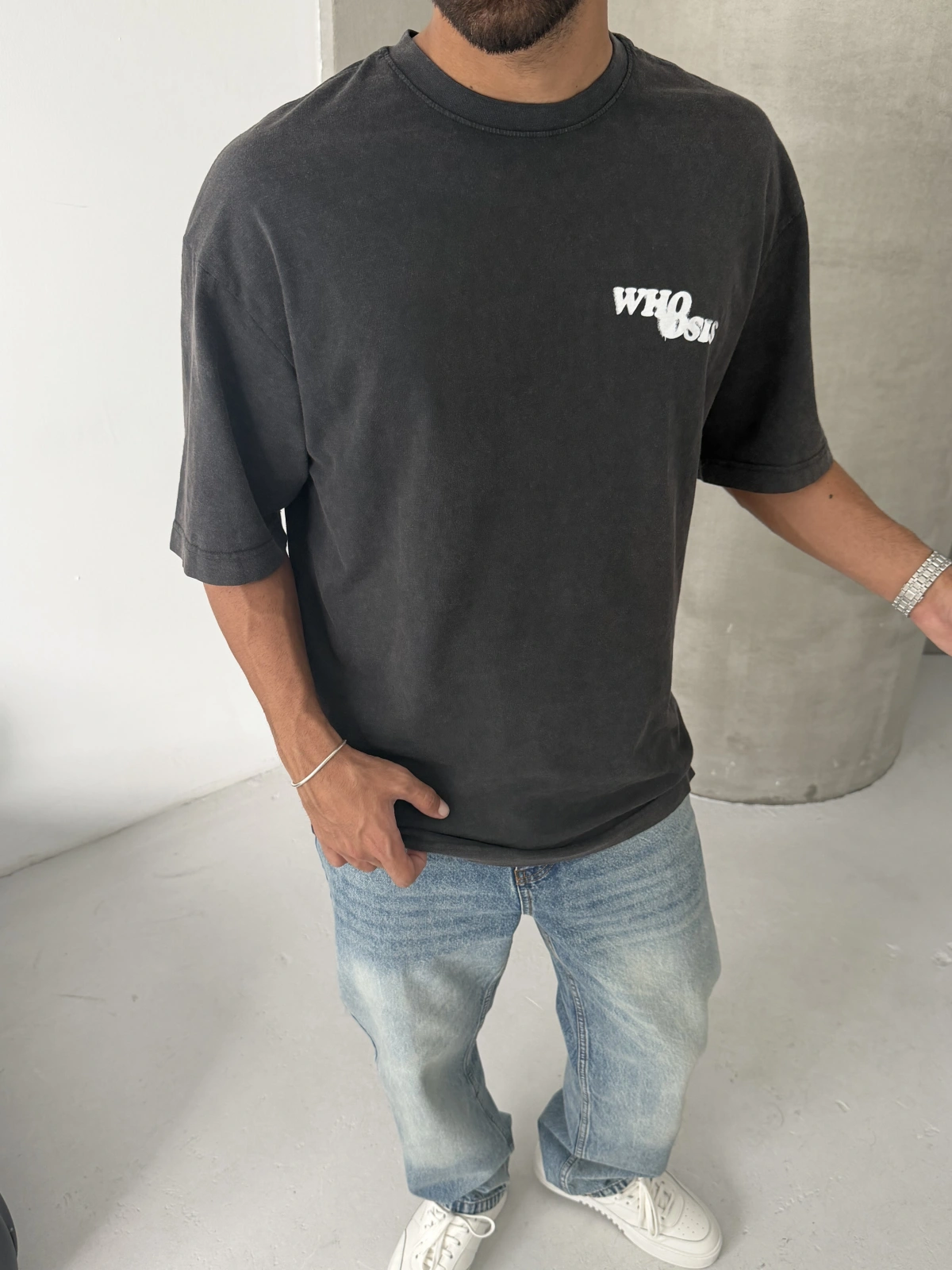 Siyah Who Yıkamalı Oversize Tshirt