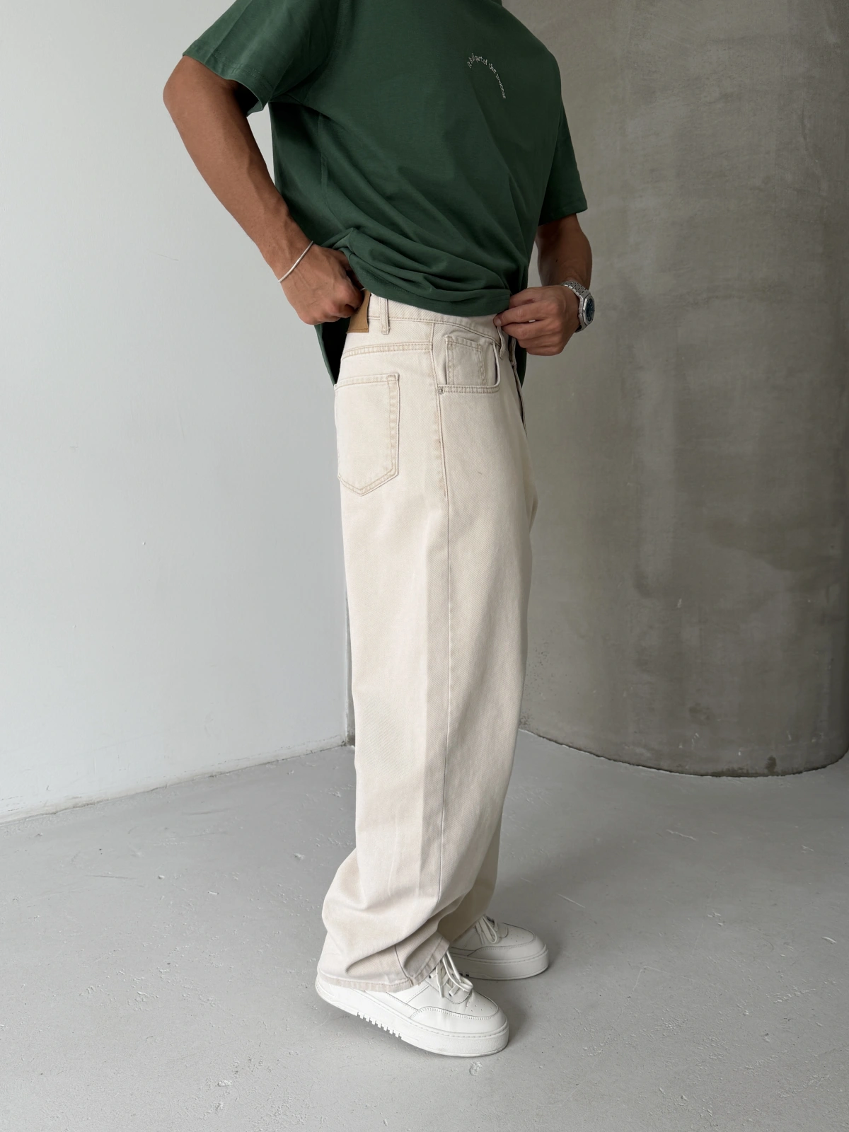 Krem Bol Kalıp Baggy Jean