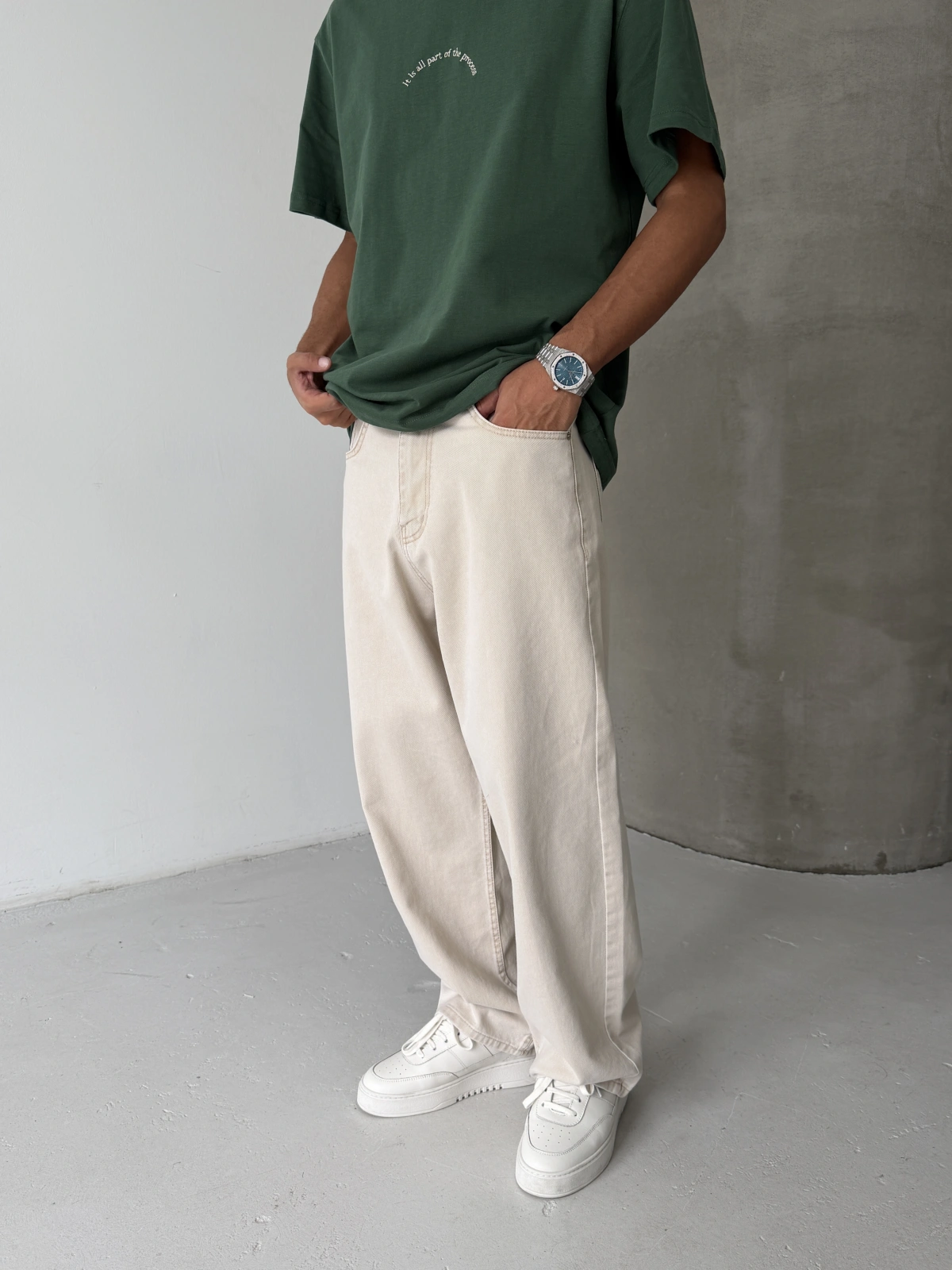 Krem Bol Kalıp Baggy Jean