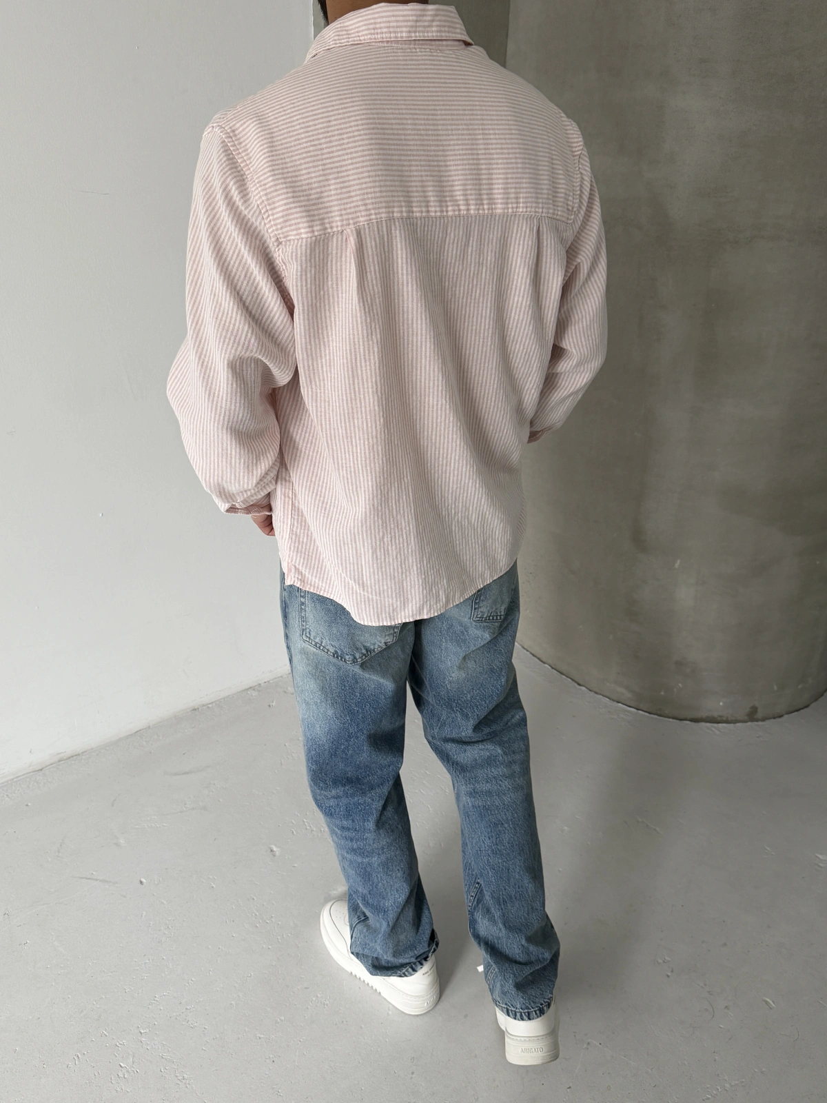 Pembe Çizgili Keten Oversize Gömlek