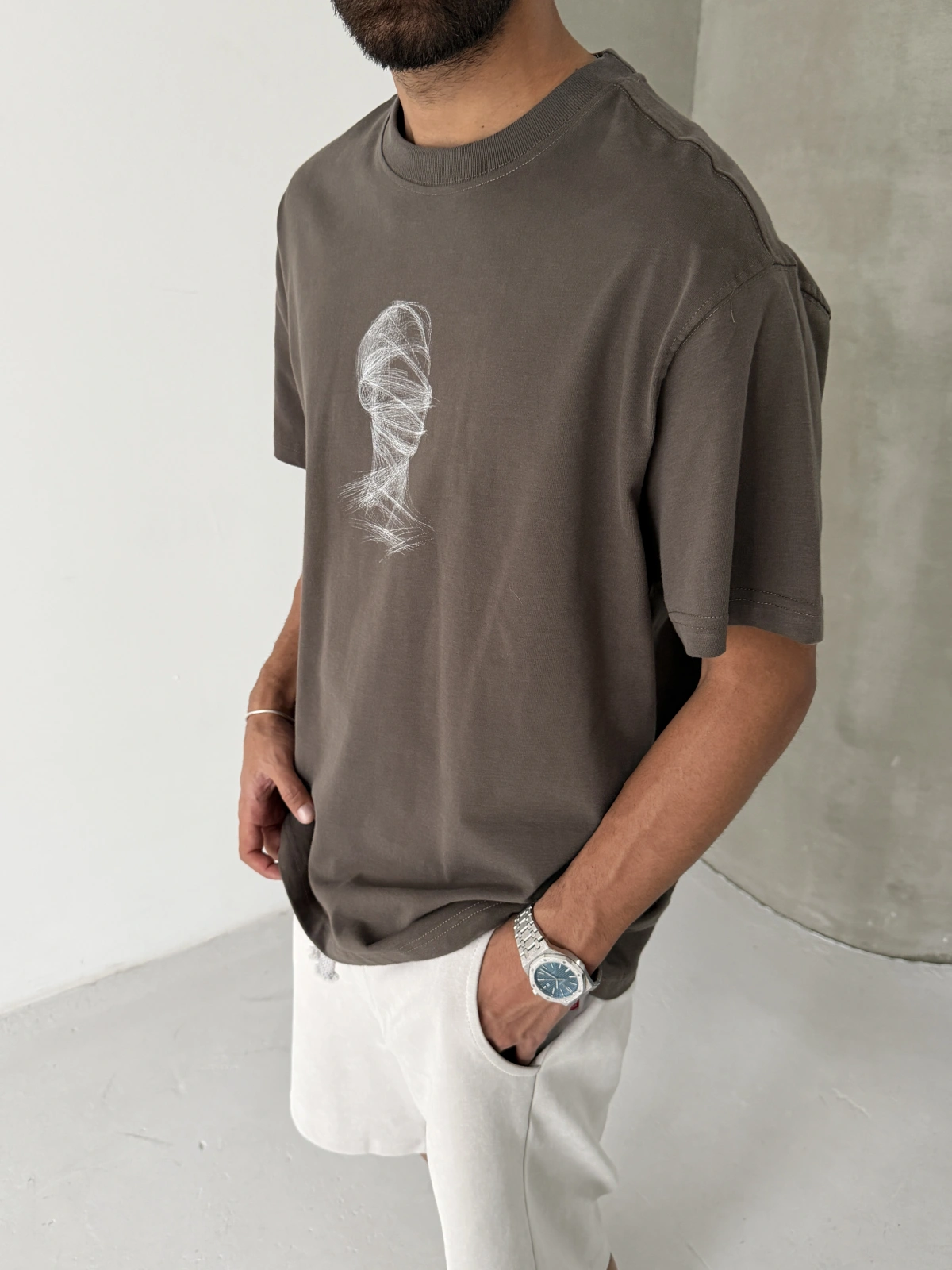 Kahverengi Baskılı Oversize T-shirt