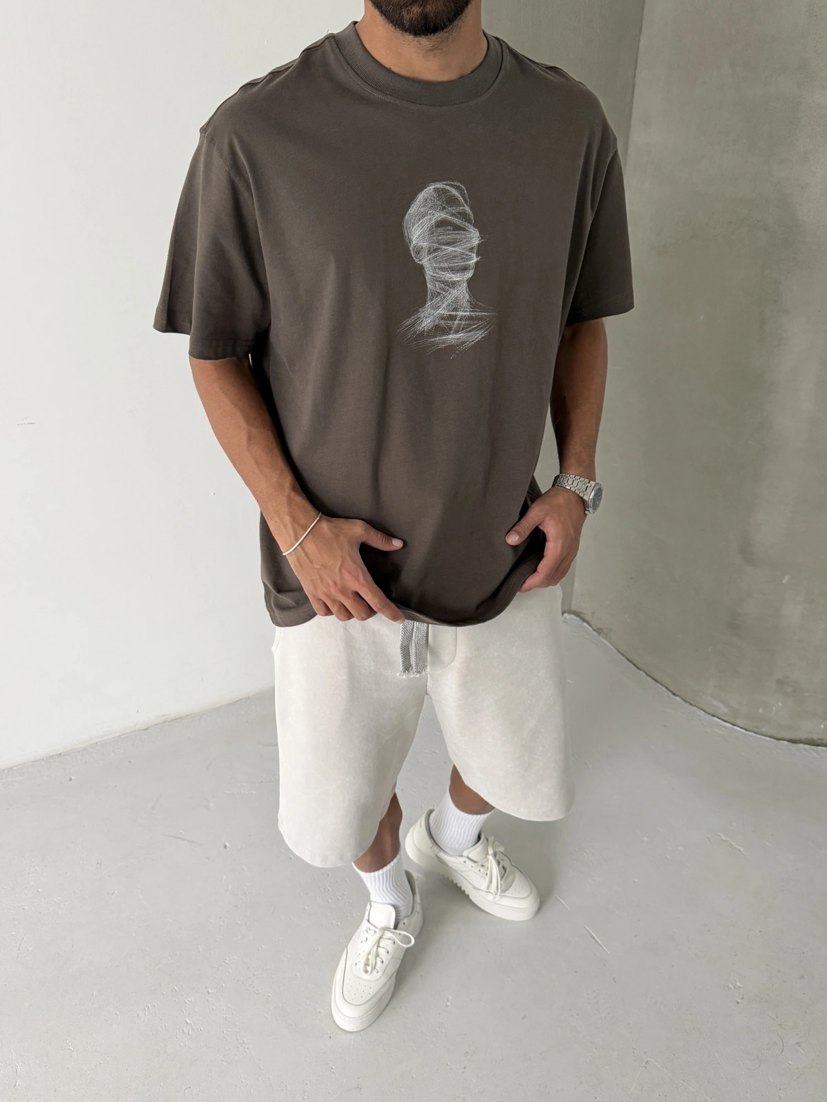 Kahverengi Baskılı Oversize T-shirt