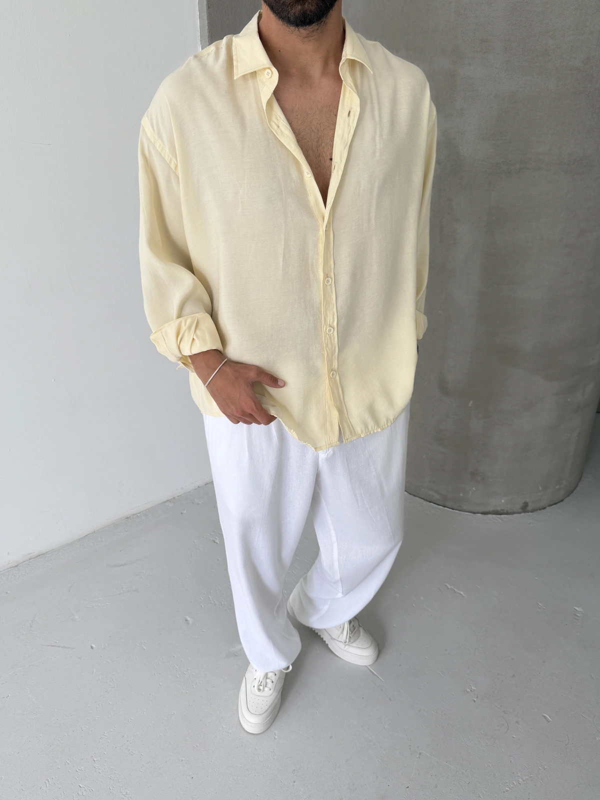 Sarı Premium Modal Kumaş Oversize Gömlek