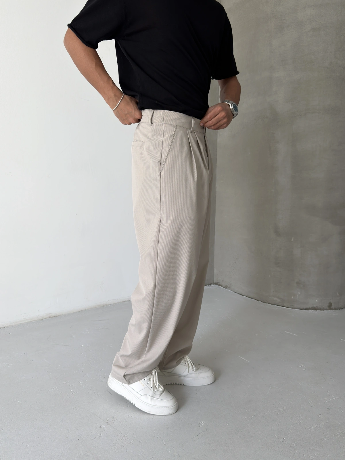 Krem Premium Casual Kumaş Baggy