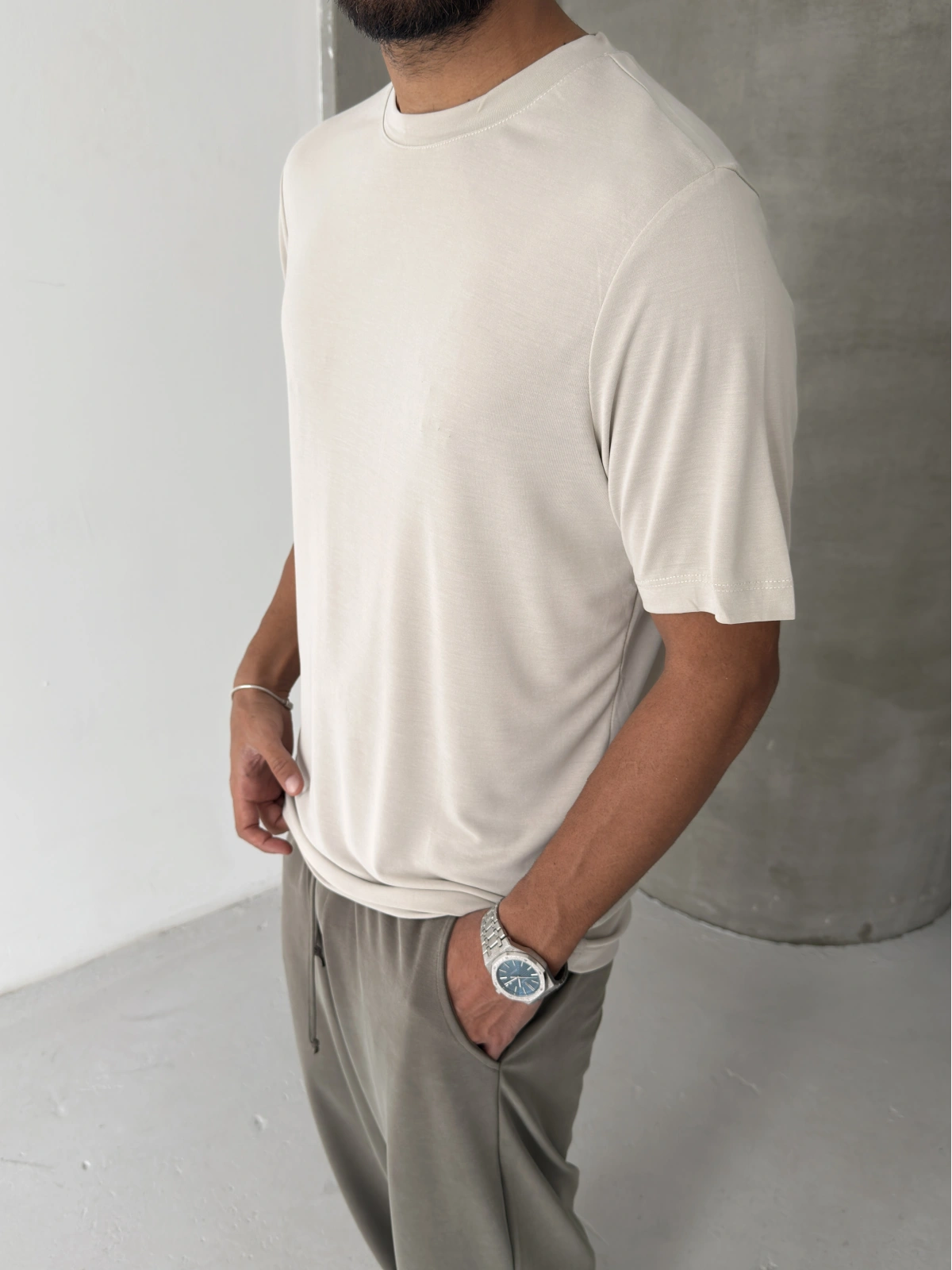 Krem Modal Kumaş Regular T-shirt