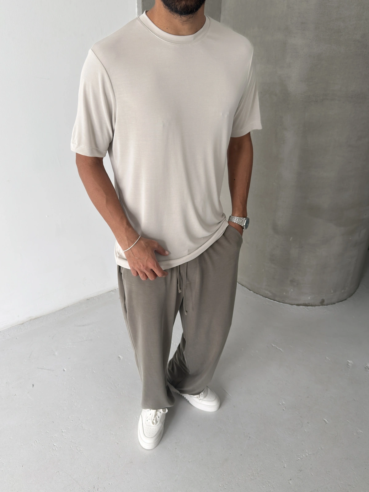 Krem Modal Kumaş Regular T-shirt
