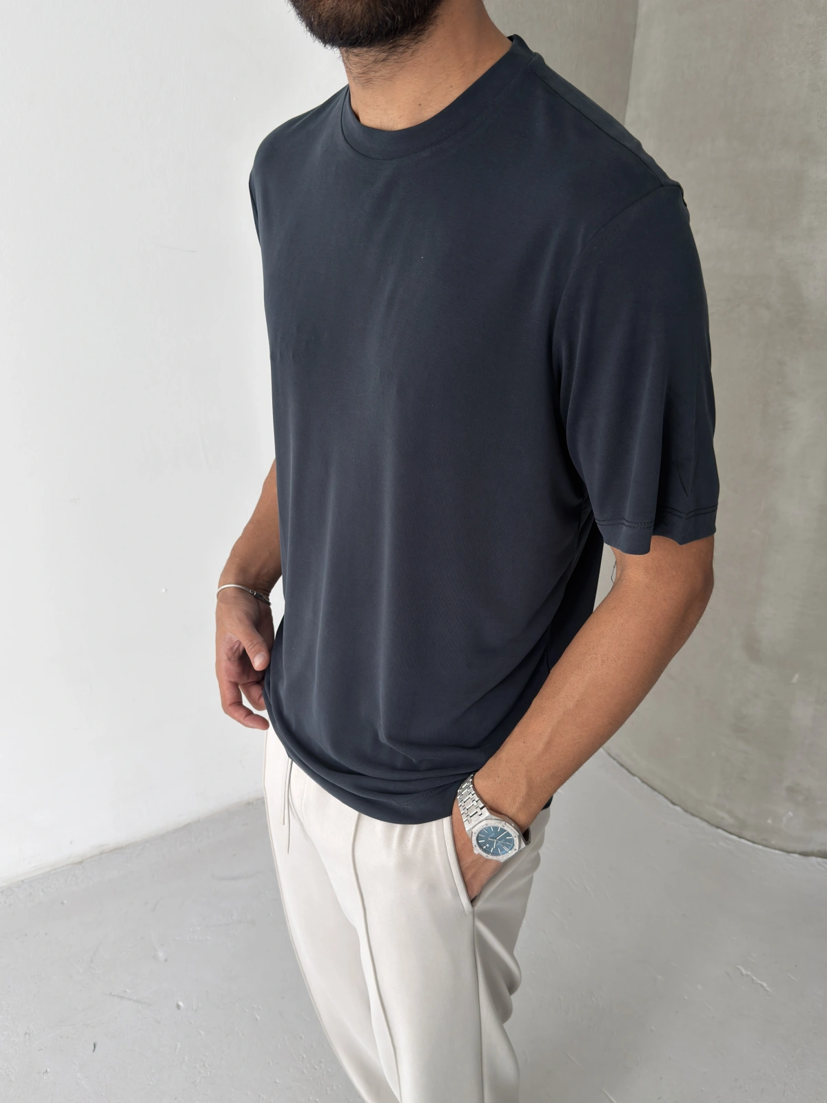 Siyah Modal Kumaş Regular T-shirt