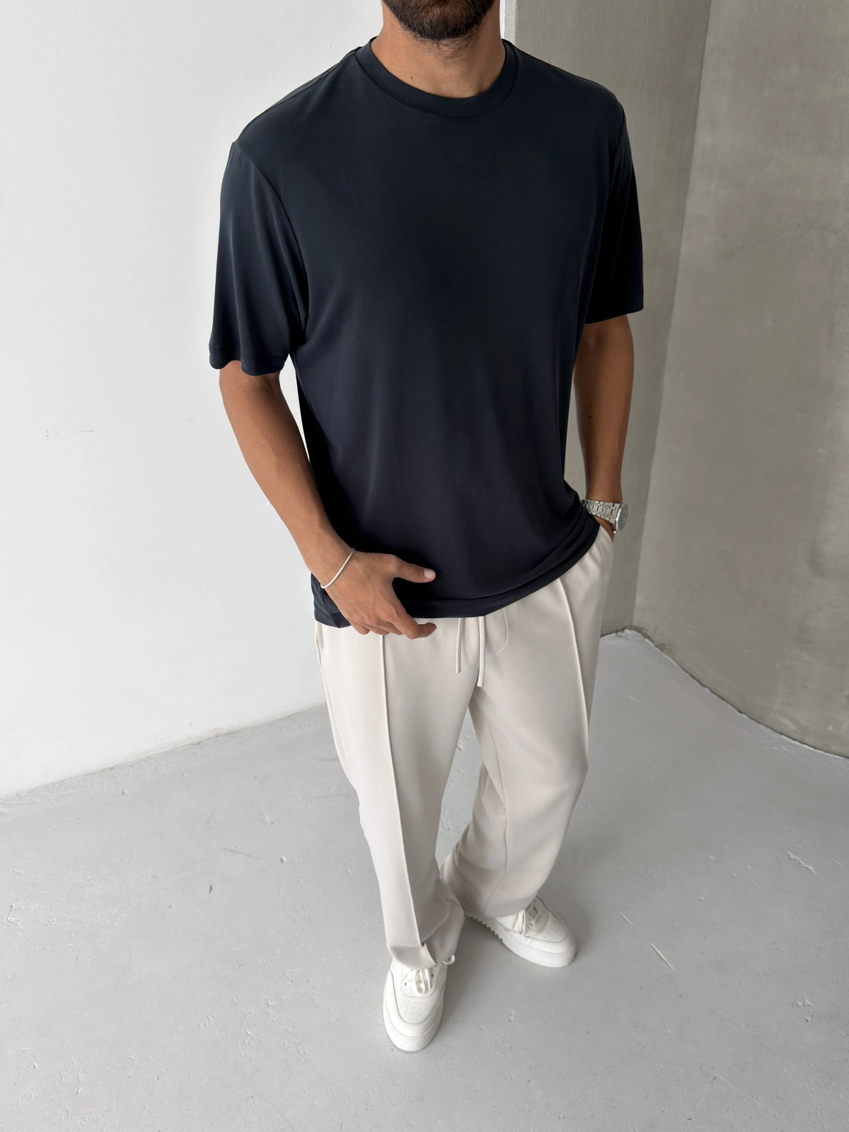 Siyah Modal Kumaş Regular T-shirt