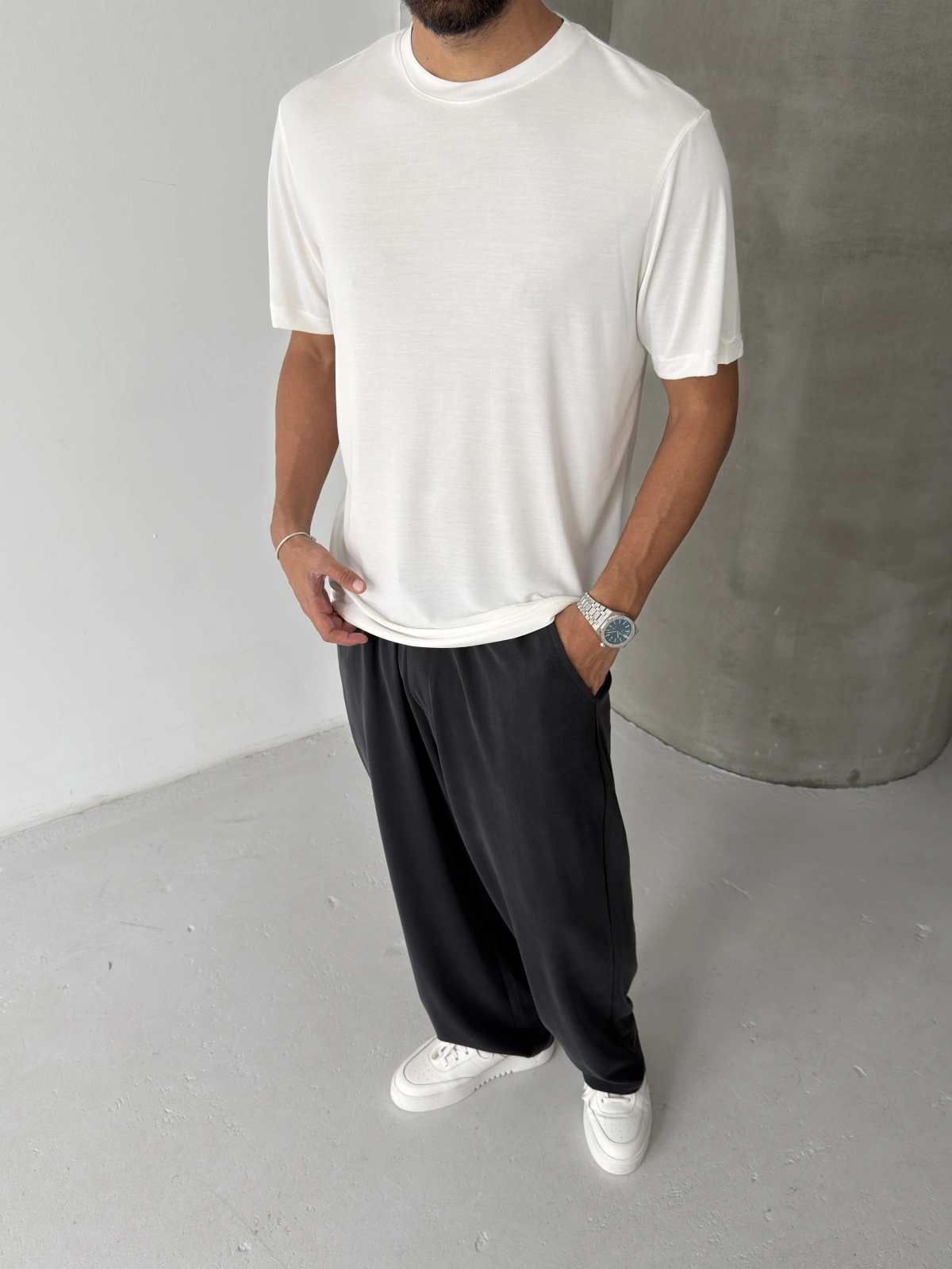 Beyaz Modal Kumaş Regular T-shirt