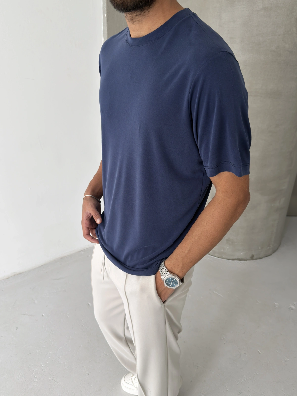 Lacivert Modal Kumaş Regular T-shirt