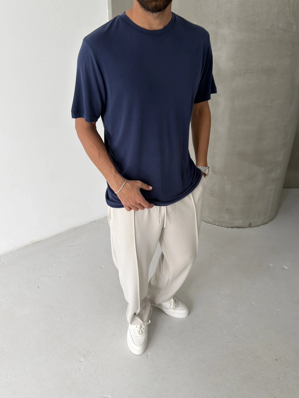 Lacivert Modal Kumaş Regular T-shirt