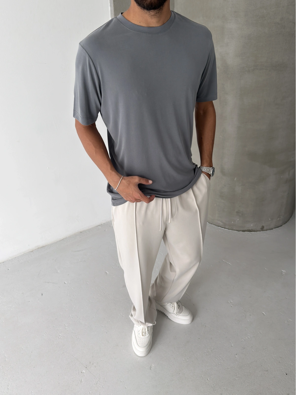 Gri Modal Kumaş Regular T-shirt
