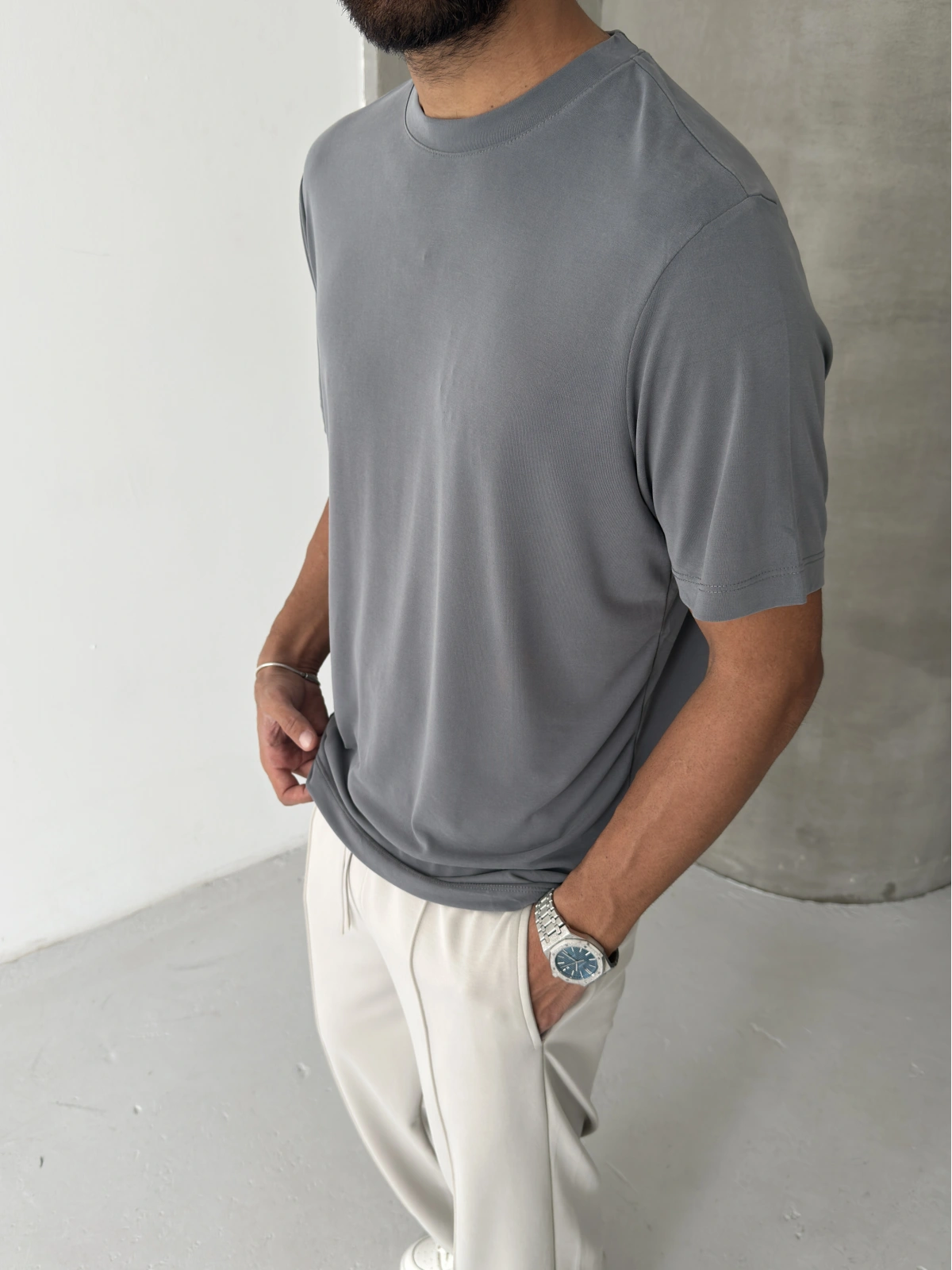 Gri Modal Kumaş Regular T-shirt