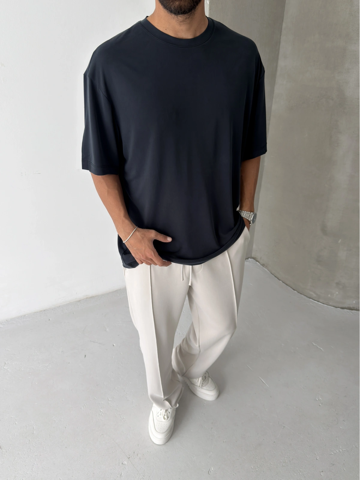 Siyah Modal Kumaş Oversize T-shirt