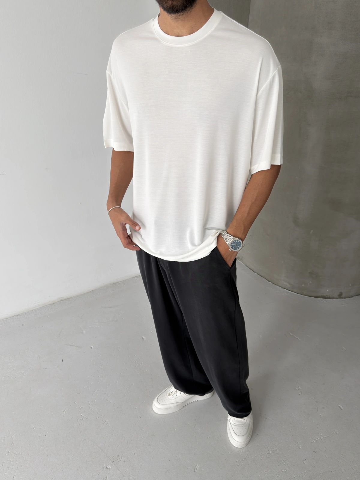 Beyaz Modal Kumaş Oversize T-shirt