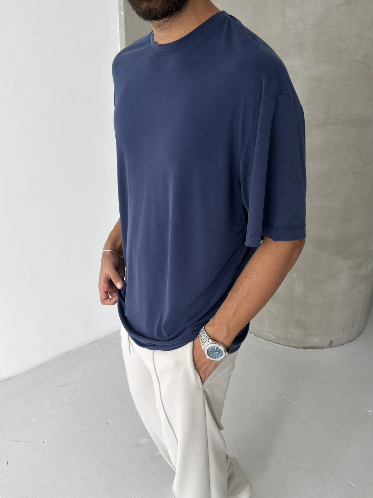 Lacivert Modal Kumaş Oversize T-shirt