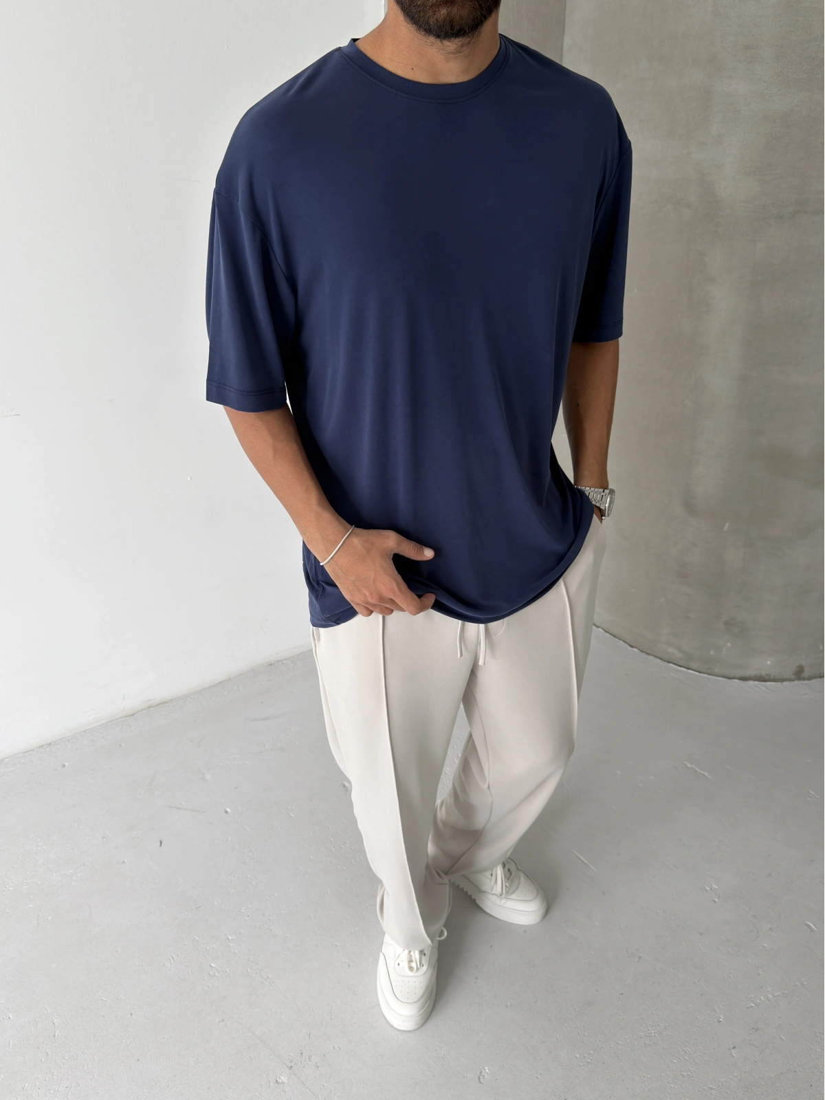 Lacivert Modal Kumaş Oversize T-shirt