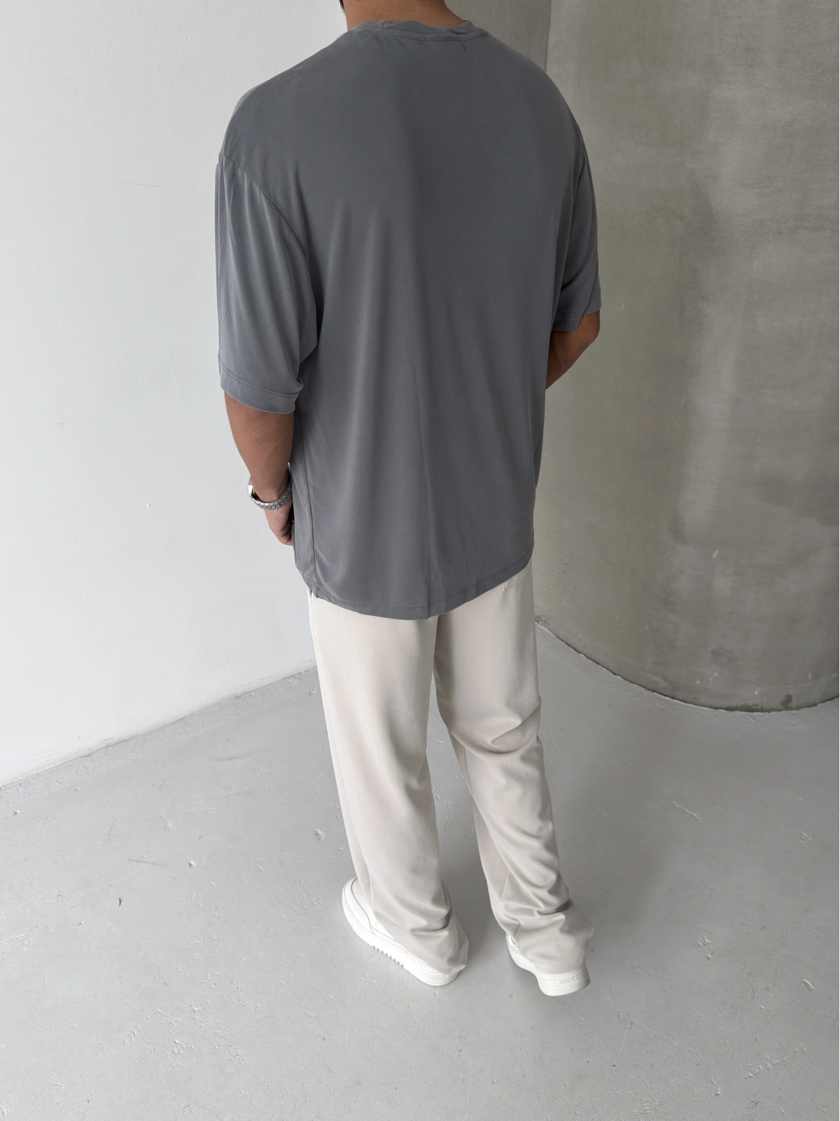 Gri Modal Kumaş Oversize T-shirt