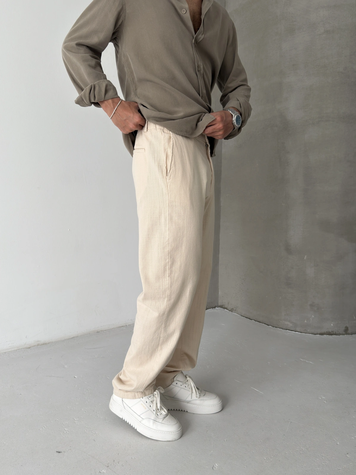 Krem Regular Kalıp Keten Baggy