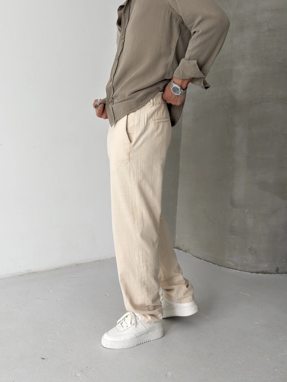 Krem Regular Kalıp Keten Baggy