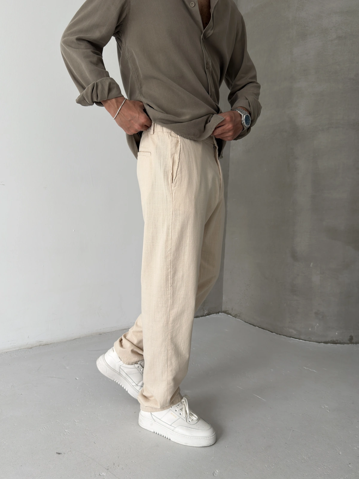 Krem Regular Kalıp Keten Baggy