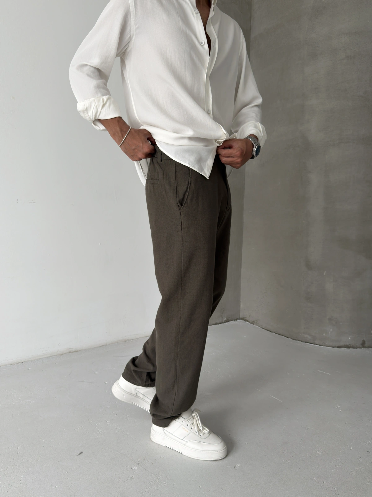 Haki Regular Kalıp Keten Baggy
